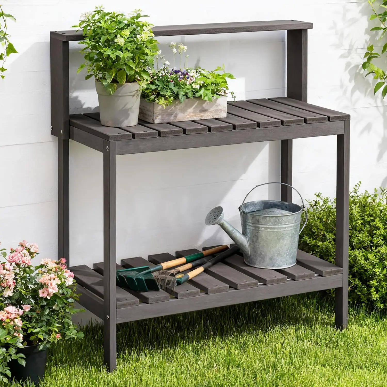 Leatherwork Bench - Outdoor Potting Bench, HDPE Patio Potting
