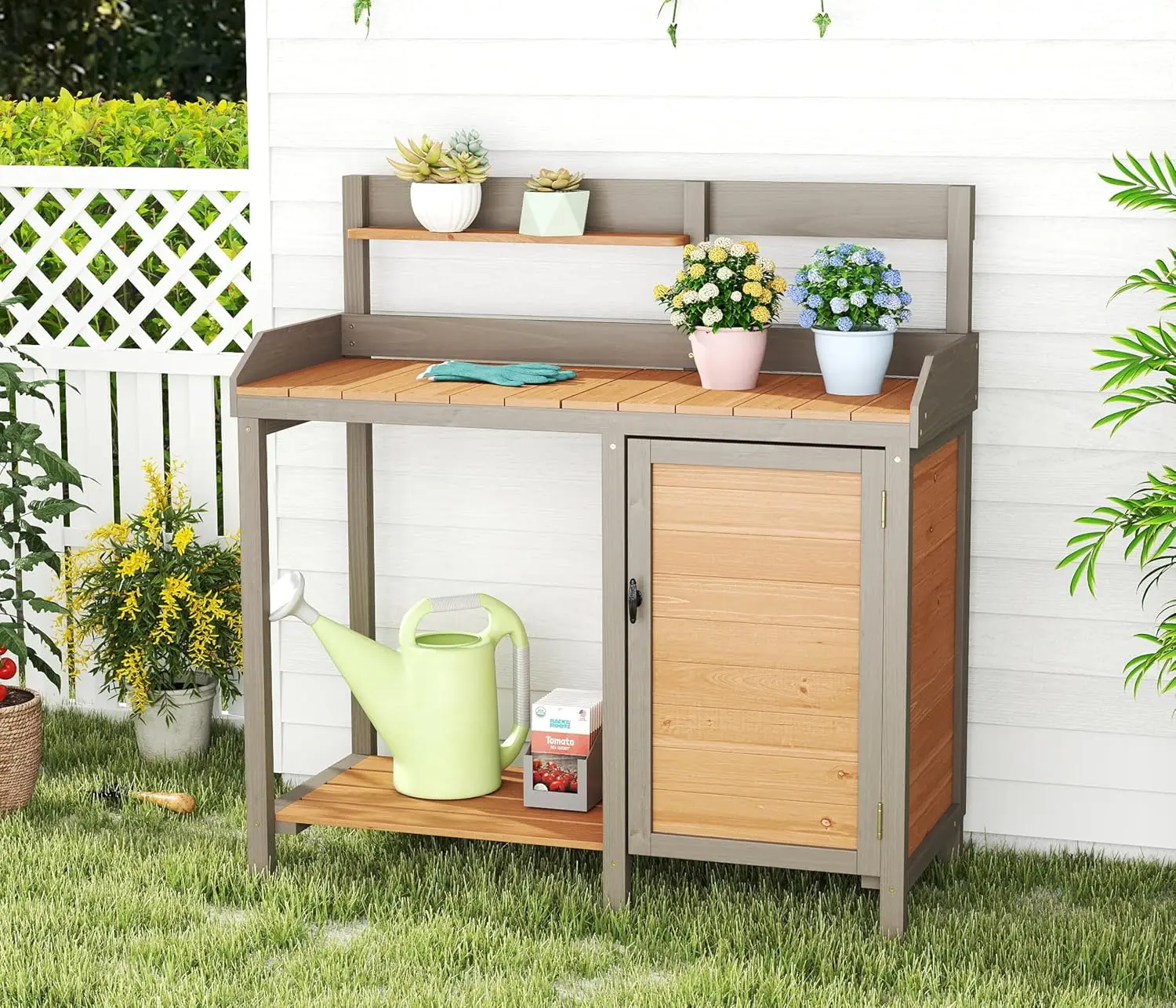 Wooden Potting Bench Table wit - огляд і ціна Leatherwork Bench
